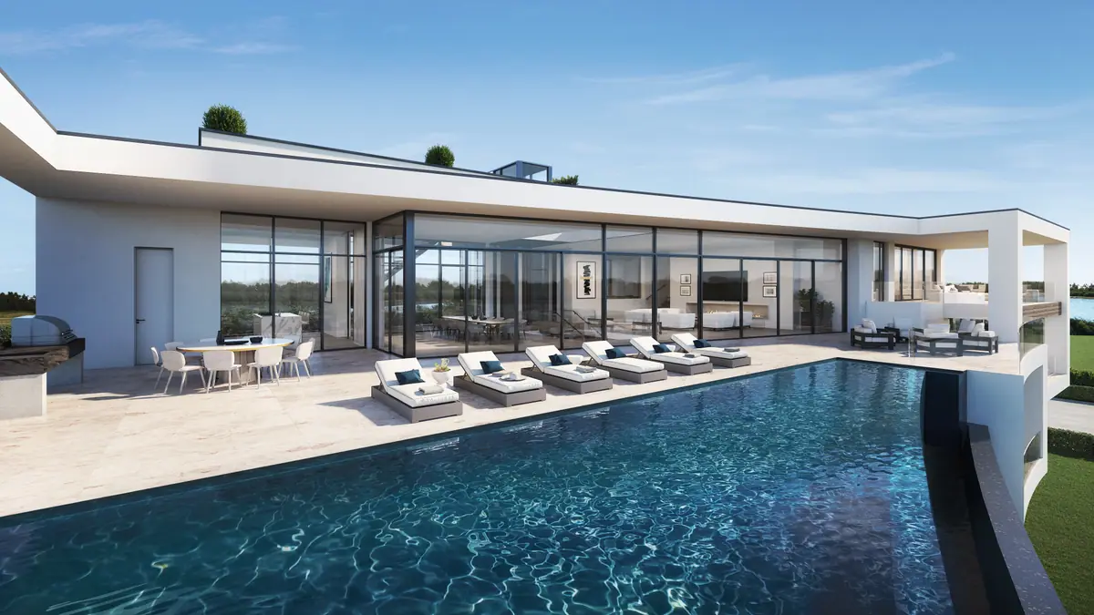 Contemporary residence with pool and sun loungers